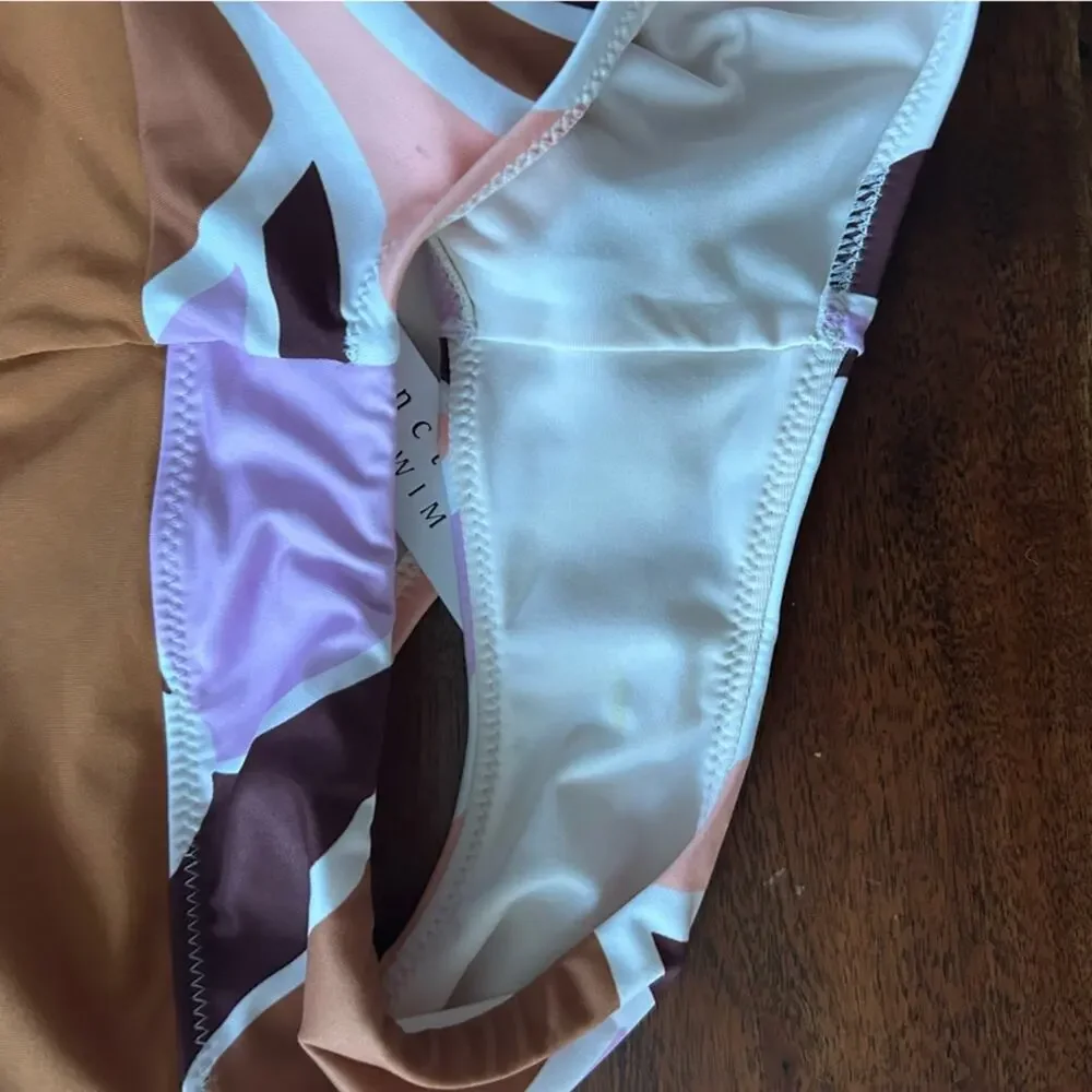 Sanctuary Swim High Leg V-Waist Bikini Bottoms Lion Abstract Pattern NWT Size XS